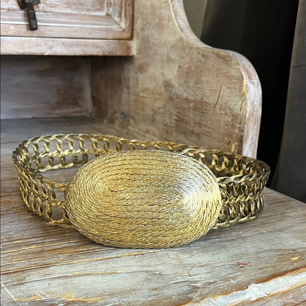 💛 Vintage Gold Glam Made In Greece Costume Belt Metal Wire Woven Braided